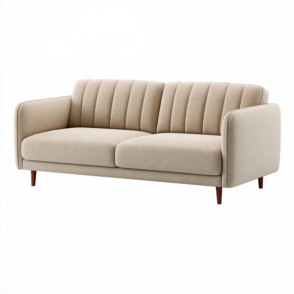 Canapé 3 places 200 x 85 x 82 cm en tissu beige avec pieds en bois style moderne