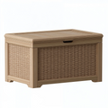 Coffre de rangement 90 x 45 x 55 cm en bois et rotin beige avec couvercle style naturel