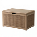 Coffre de rangement 80 x 45 x 50 cm en polypropylène beige tressé avec couvercle style rotin