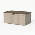Coffre de rangement extérieur 120 x 55 x 60 cm en polypropylène beige et marron à couvercle verrouillable