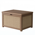 Coffre de rangement extérieur 100 x 50 x 55 cm en résine marron effet tressé avec couvercle