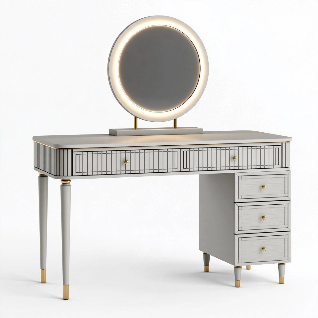 Coiffeuse 120 x 45 x 145 cm en bois gris avec miroir lumineux - style contemporain