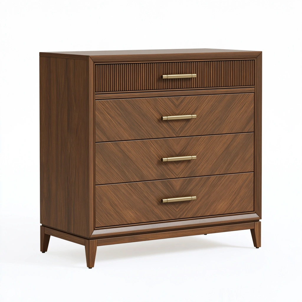 Commode 90 x 45 x 100 cm en bois brun à 4 tiroirs style contemporain