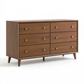 Commode 140 x 45 x 80 cm effet bois noyer - 6 tiroirs style vintage