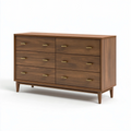 Commode 160 x 45 x 85 cm en bois brun noyer - 6 tiroirs style rétro
