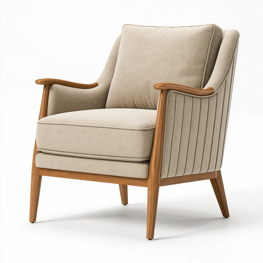 Fauteuil 76 x 82 x 98 cm en tissu beige et bois marron style scandinave