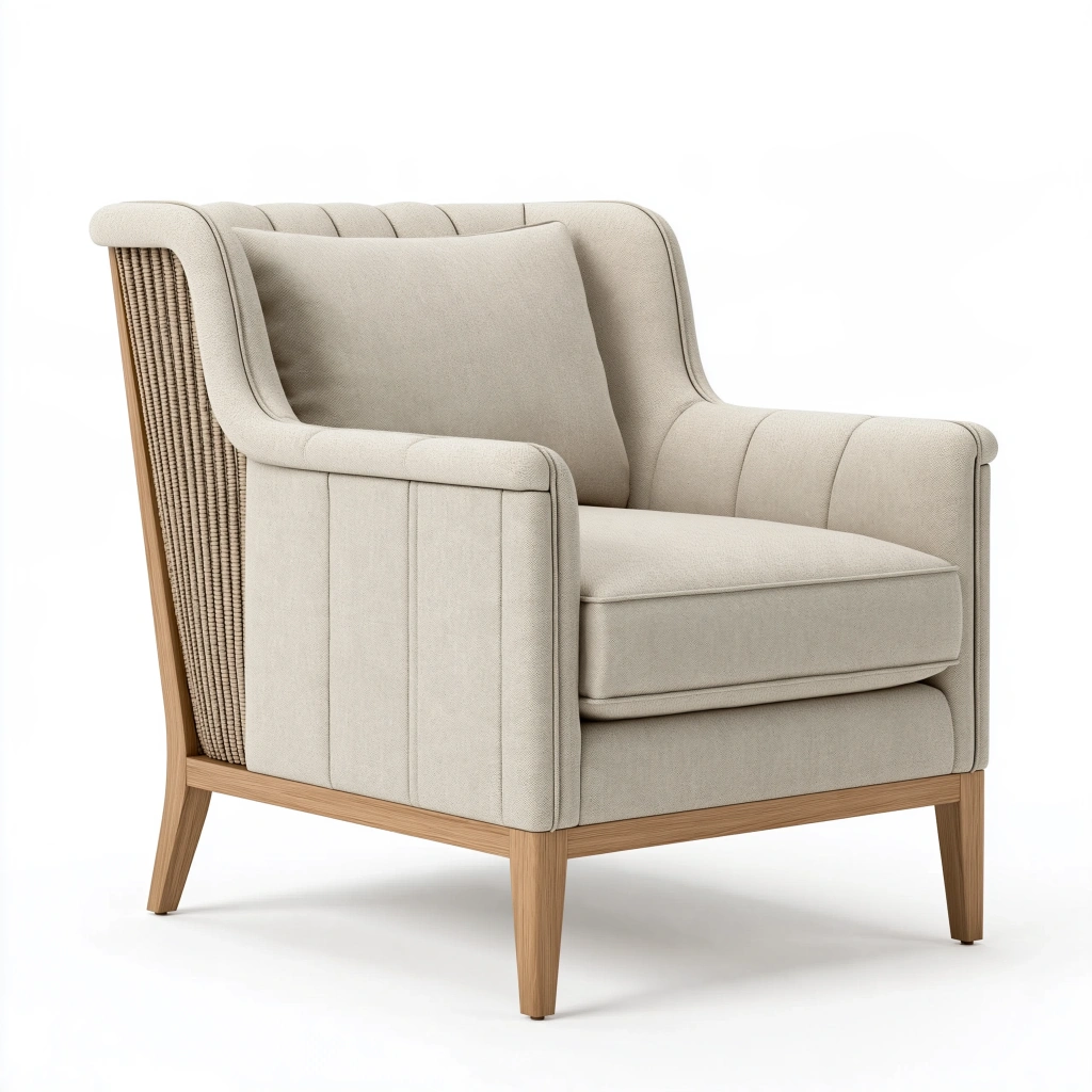Fauteuil 78 x 82 x 92 cm en tissu beige avec pieds en bois style contemporain