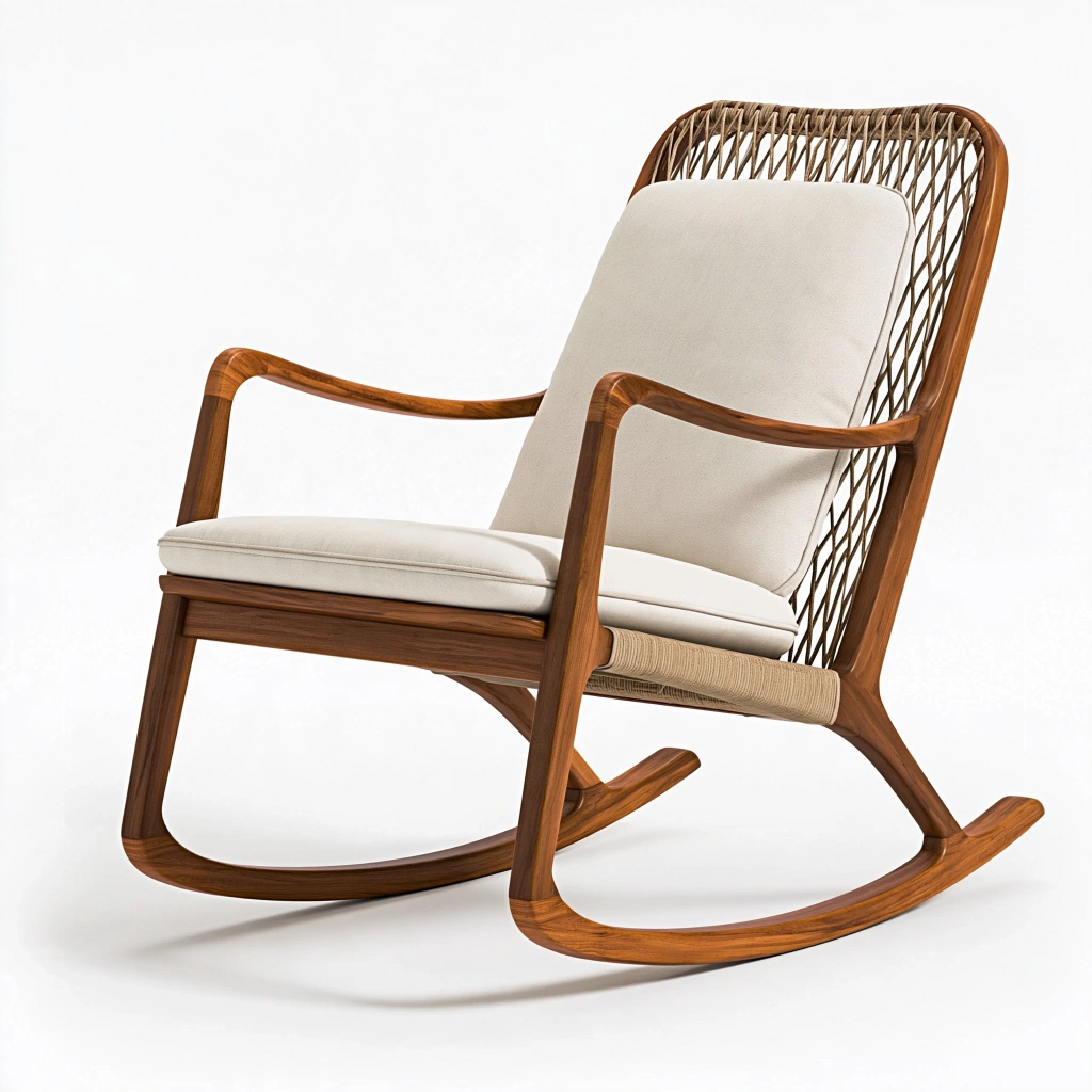 Fauteuil à bascule 68 x 100 x 105 cm en bois brun avec assise beige style naturel