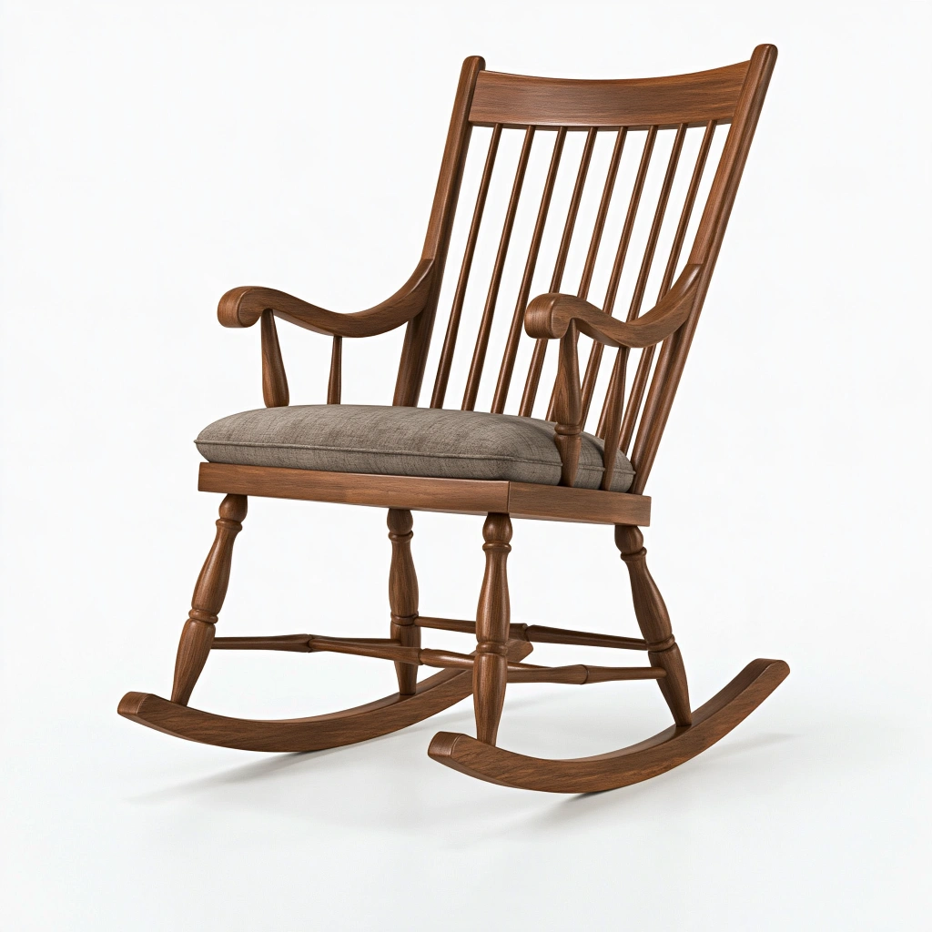 Fauteuil à bascule 68 x 95 x 110 cm en bois brun avec assise rembourrée grise style traditionnel