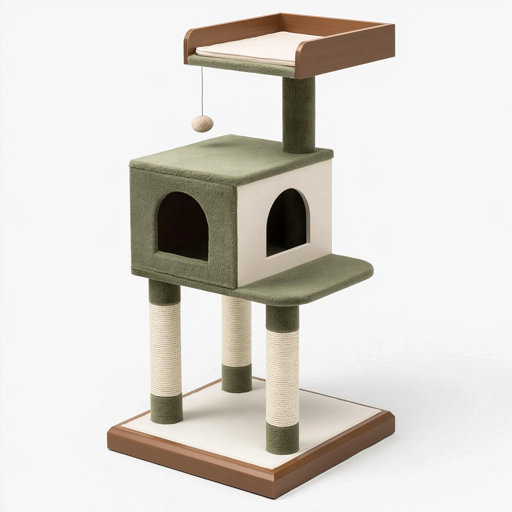 Arbre à chat 60 x 50 x 135 cm vert beige et brun avec griffoirs et niche