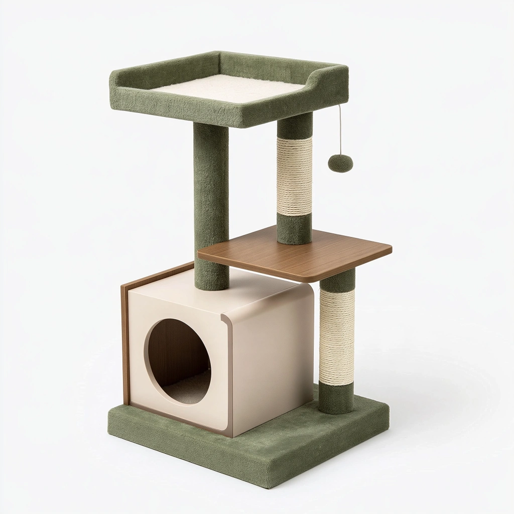 Arbre à chat 50 x 50 x 110 cm vert et beige avec griffoirs en sisal et niche