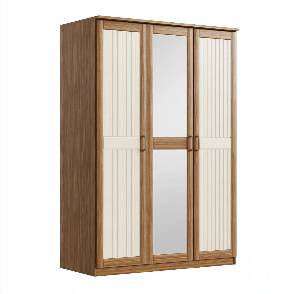 Armoire 180 x 60 x 220 cm en panneaux de bois marron et crème à portes coulissantes avec miroir