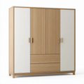 Armoire 180 x 55 x 200 cm en bois beige et blanc à 4 portes avec tiroirs style moderne