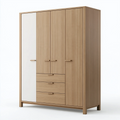 Armoire de rangement 120 x 55 x 190 cm décor bois naturel et blanc avec portes et tiroirs