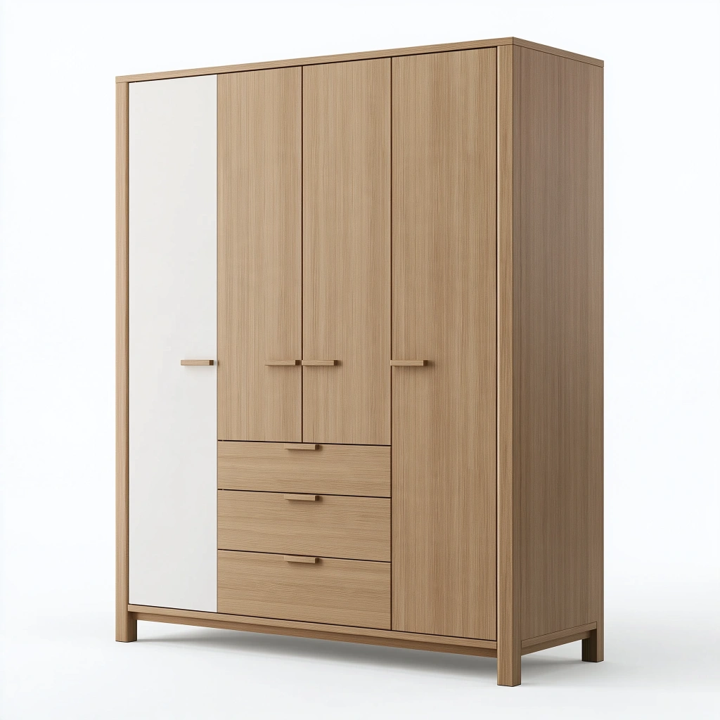 Armoire de rangement 120 x 55 x 190 cm décor bois naturel et blanc avec portes et tiroirs