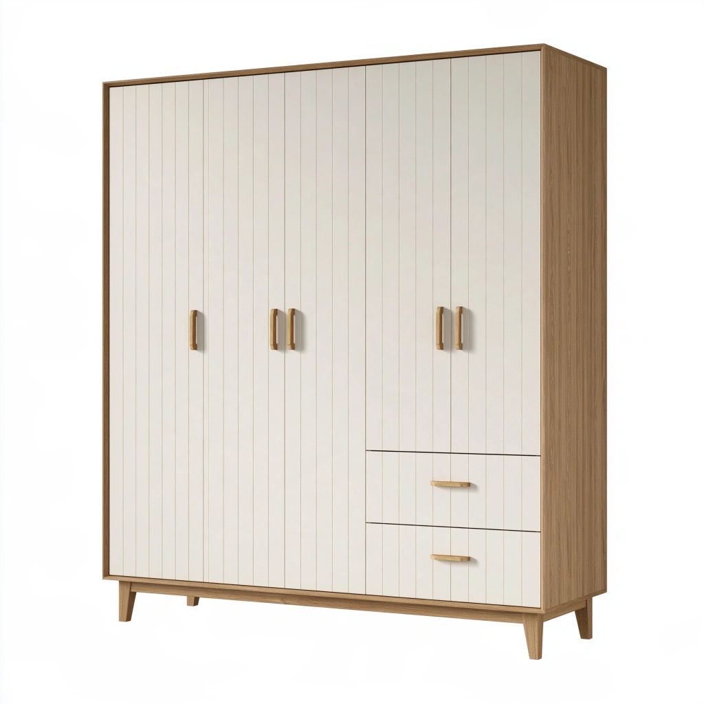 Armoire 160 x 55 x 200 cm bois blanc 4 portes 2 tiroirs style scandinave